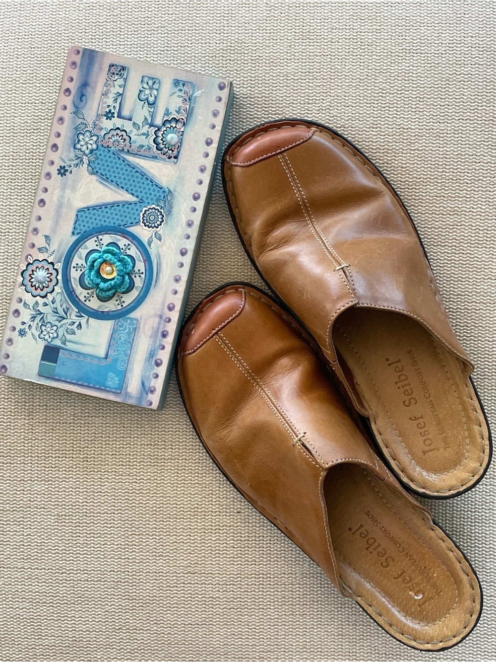 Josef Seibel Tan Leather Slip-On Clogs